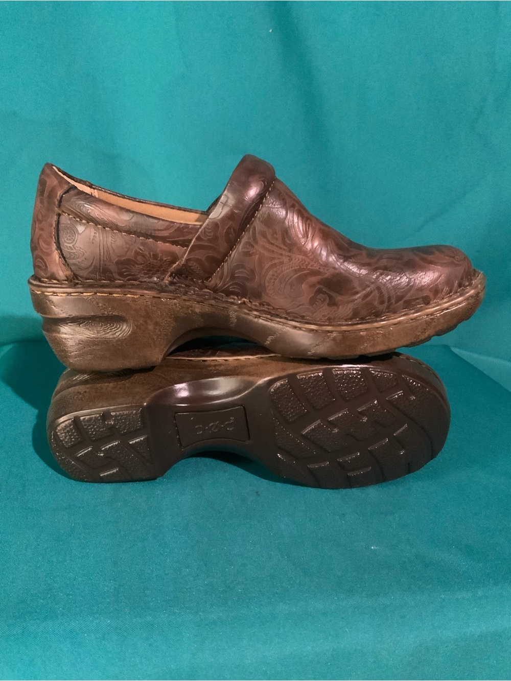 BOC ‘Born By Peggy’ Brown Floral Embossed Leather Slip-On Clogs NWOT